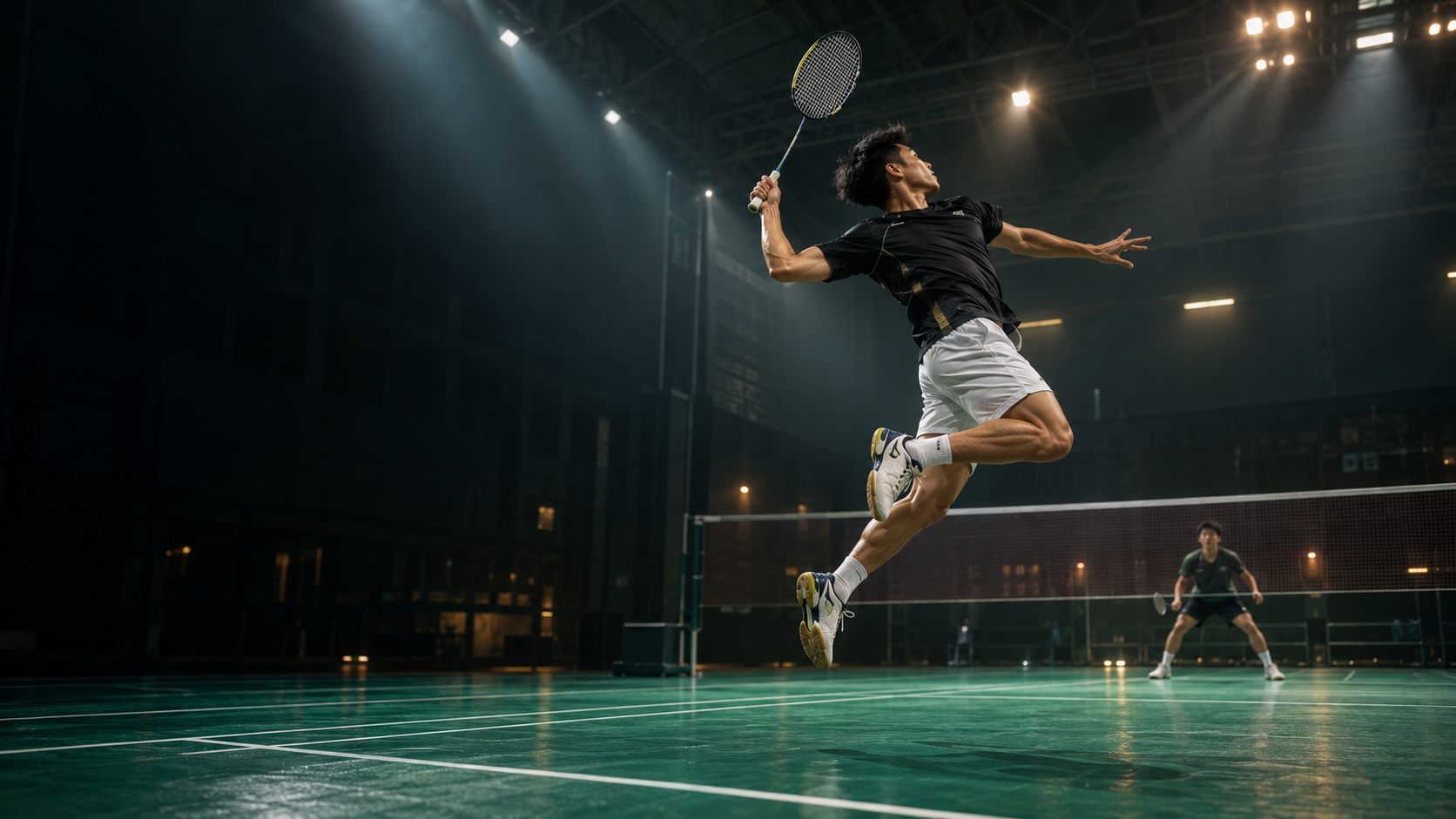 ภาพประกอบ AI ของโมเมนต์การแข่งขันแบดมินตันในสนาม Indoor